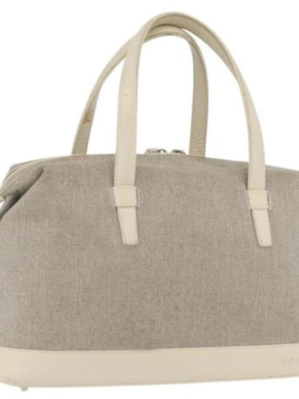 LOEWE Hand Bag Canvas Beige Silver Auth 173814